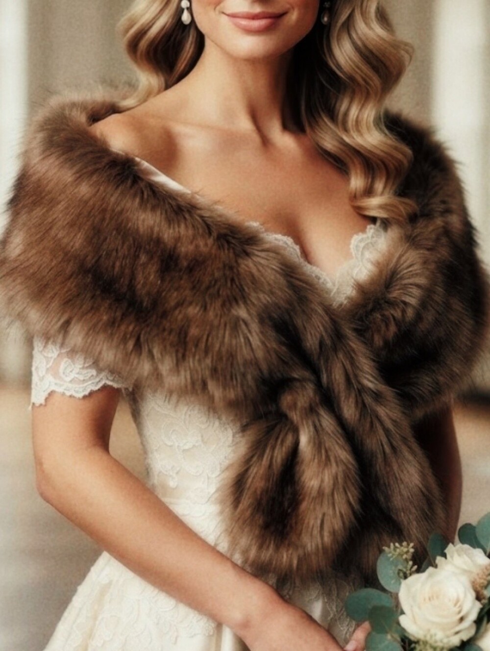 Vintage Brown Fox Faux Fur Wrap